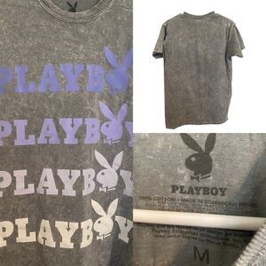 Playboy stonewashed Ombre Spell out T-Shirt Mens Medium